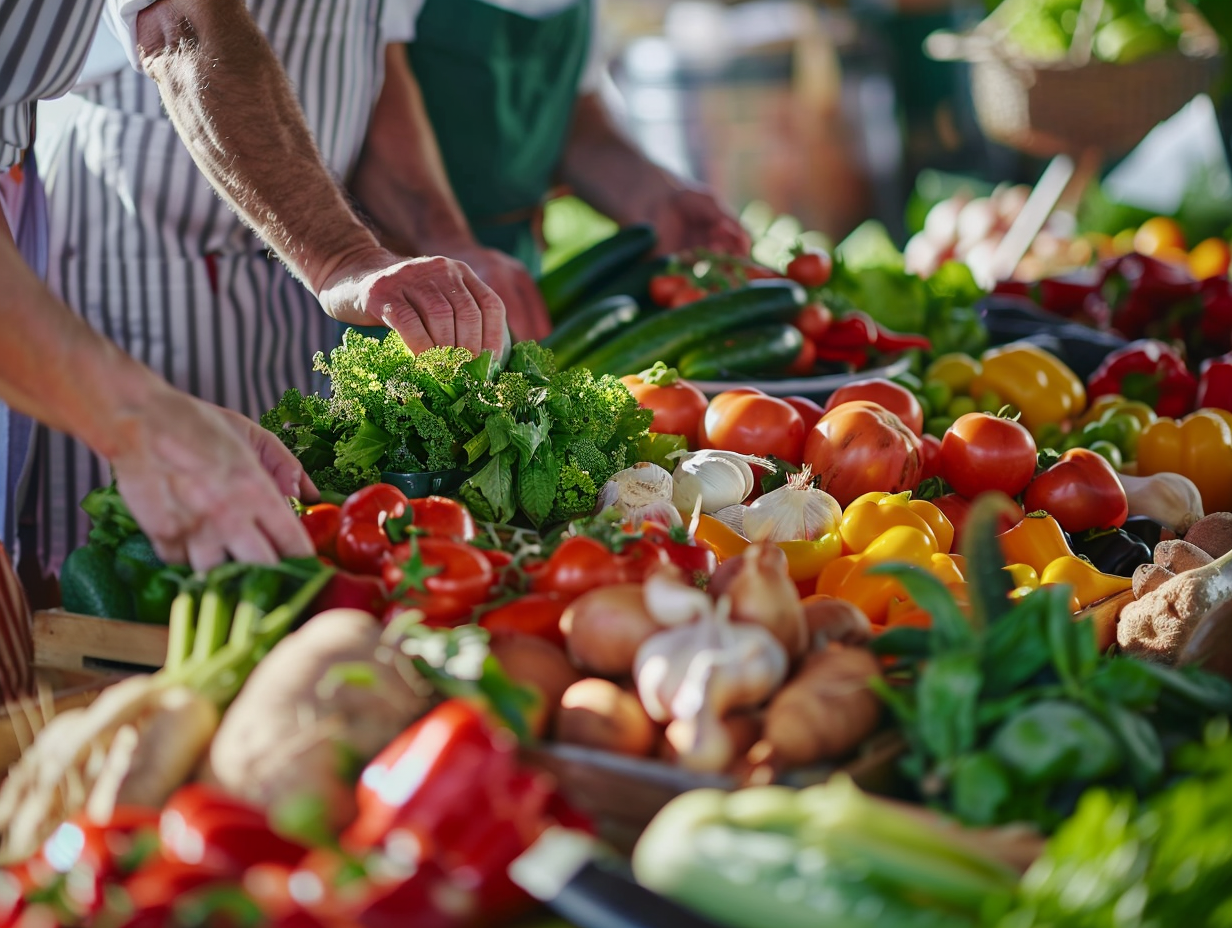 Різноманітні здорові продукти та інгредієнти для збалансованого харчування