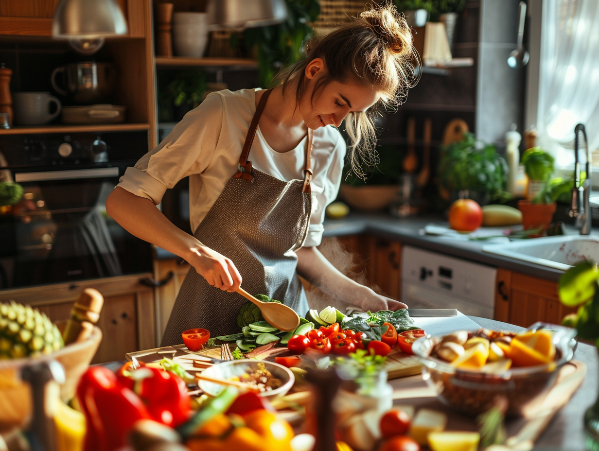 Різноманітні свіжі овочі та фрукти для здорового харчування